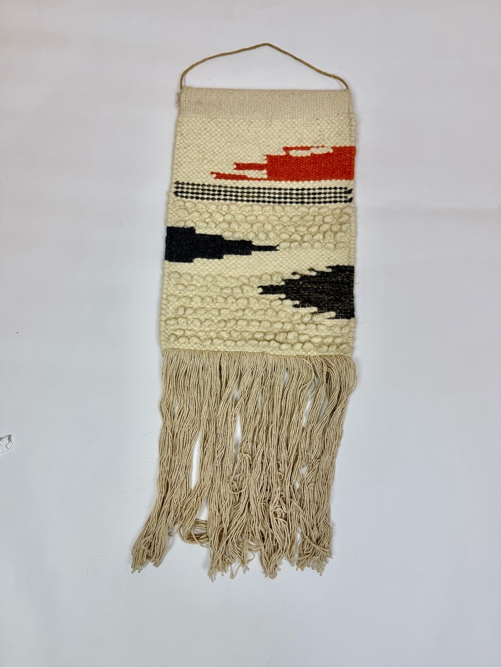 Handwoven Wall Hanging in Cream, Black & Red